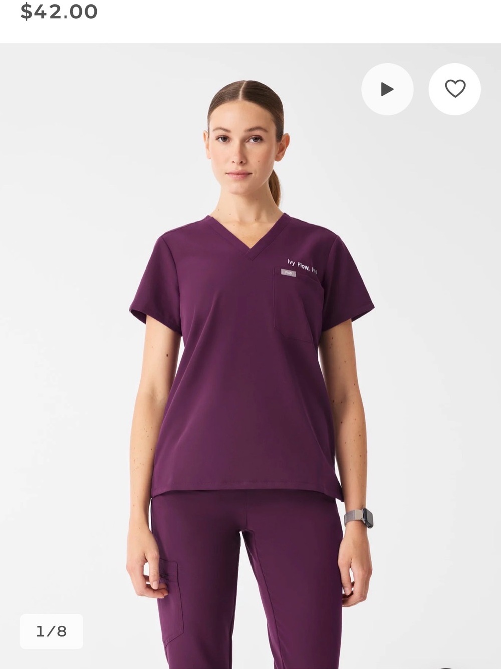 FIGS Women's V-Neck Scrub Top in Deep Plum